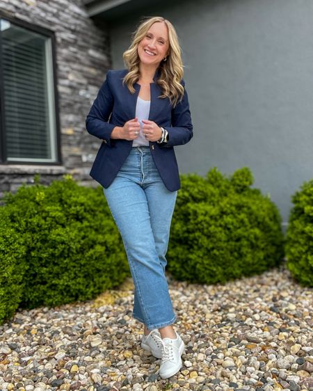 Spending my Friday & Saturday listening to my kids perform at District Music Contest, so went with a comfy, but put together look! This blazer is the perfect fit and so flattering! And my favorite jeans are always a good idea! Keeping it casual with white sneakers!

#LTKover40 #LTKstyletip #LTKfindsunder100