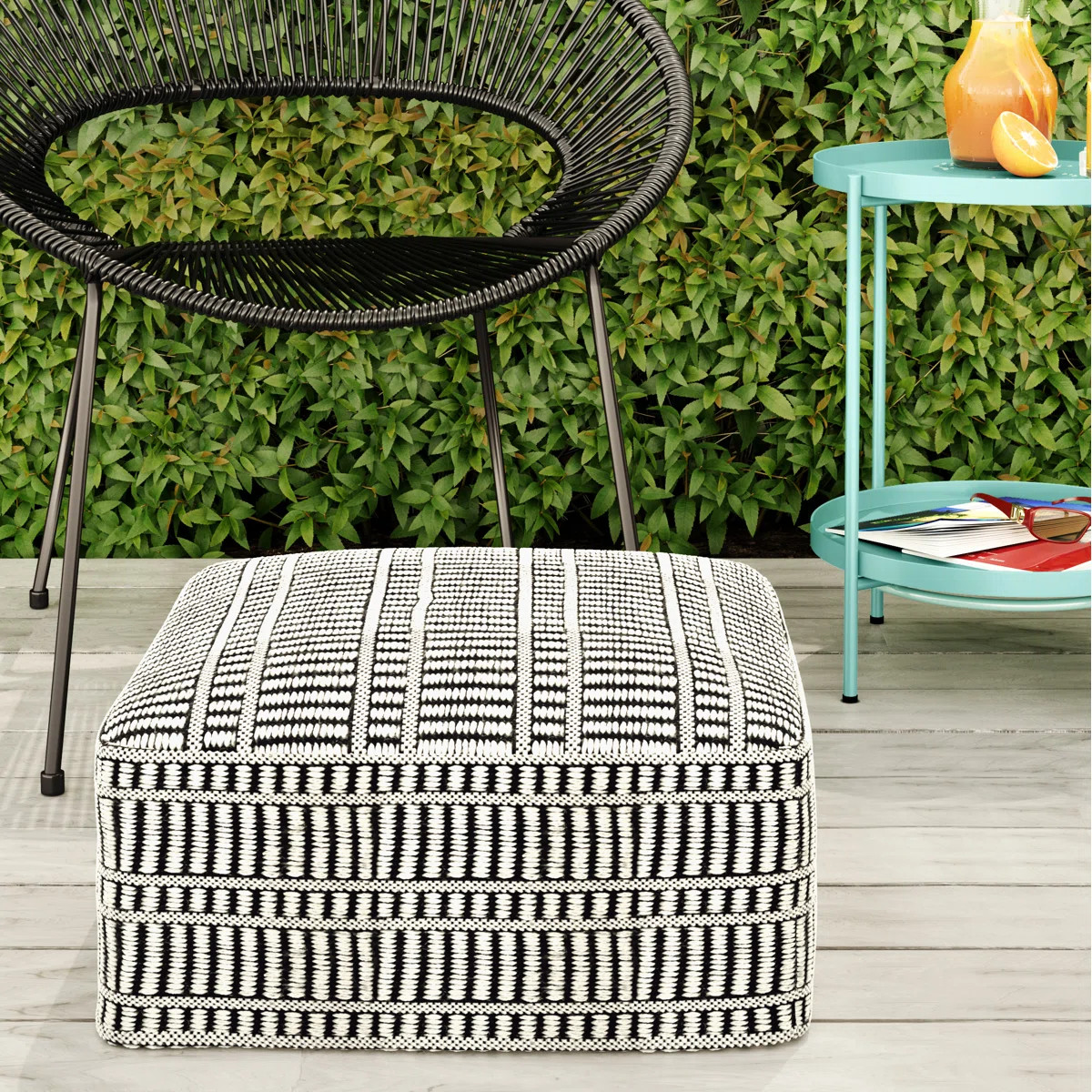Safford 20"W Woven Recycled Polyester Upholstered Indoor/Outdoor Square Pouf | Wayfair North America