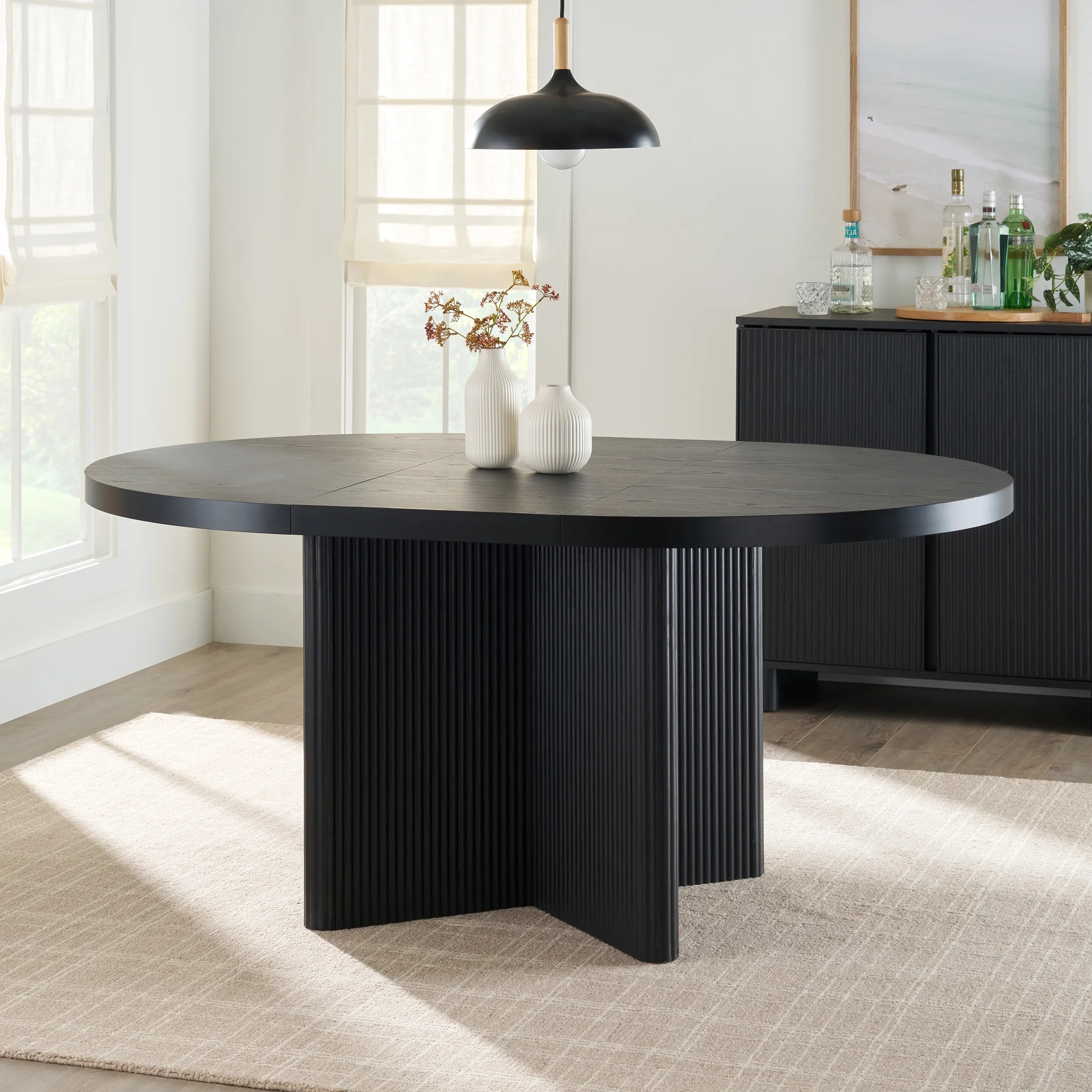 Better Homes & Gardens Lillian Fluted Round Expandable Dining Table, Black Wood Finish | Walmart (US)