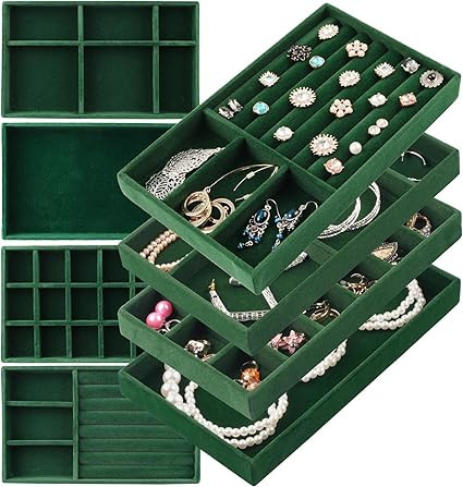 Jewelry Drawer Organizer, 8 Set of Stackable Velvet Organizer Tray, Drawer Inserts for Jewelry Or... | Amazon (US)