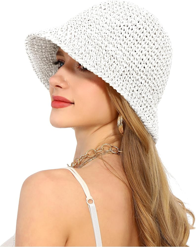 Rulala Fancy Womens Sun Hat Handmade Straw Bucket UV Protection Wide Brim Packable Travel Summer ... | Amazon (US)