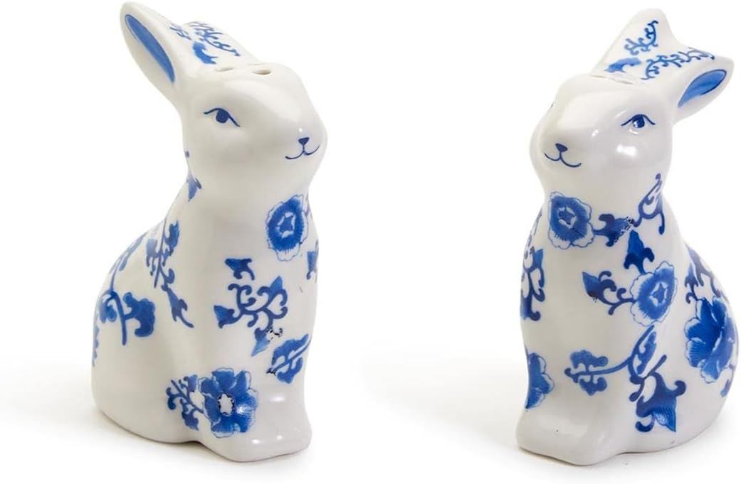 Two's Company Bunny Salt and Paper Shaker Set, Blue and White, 3.25-inch Height | Amazon (US)