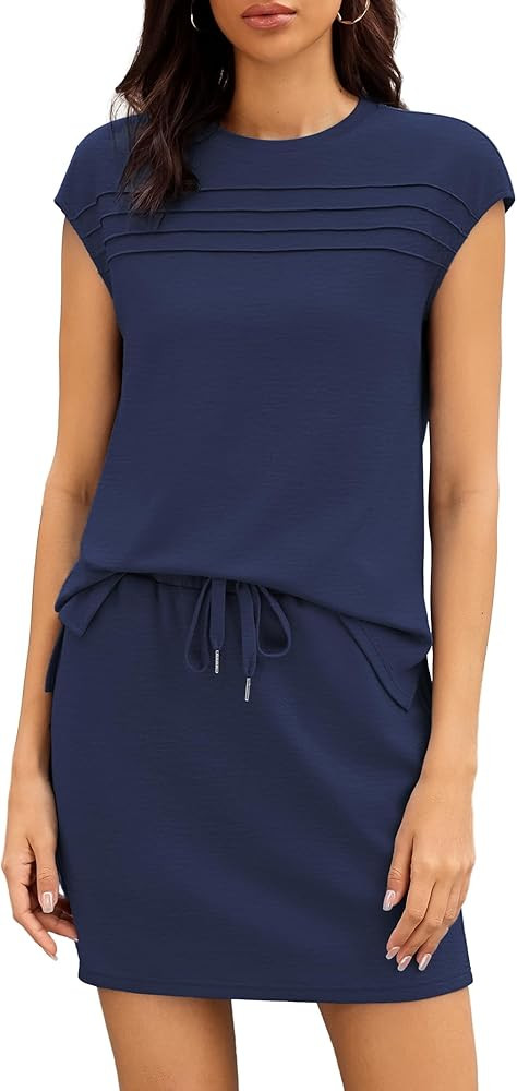 Casly Lamiit Two Piece Sets for Women Summer Skirt and Top Set Cap Sleeve Matching Drawstring Ten... | Amazon (US)