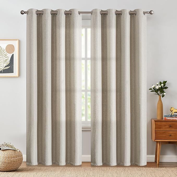 jinchan 70% Blackout Linen Textured Curtain for Living Room Darkening 84 Inch Long Bedroom Curtai... | Amazon (US)