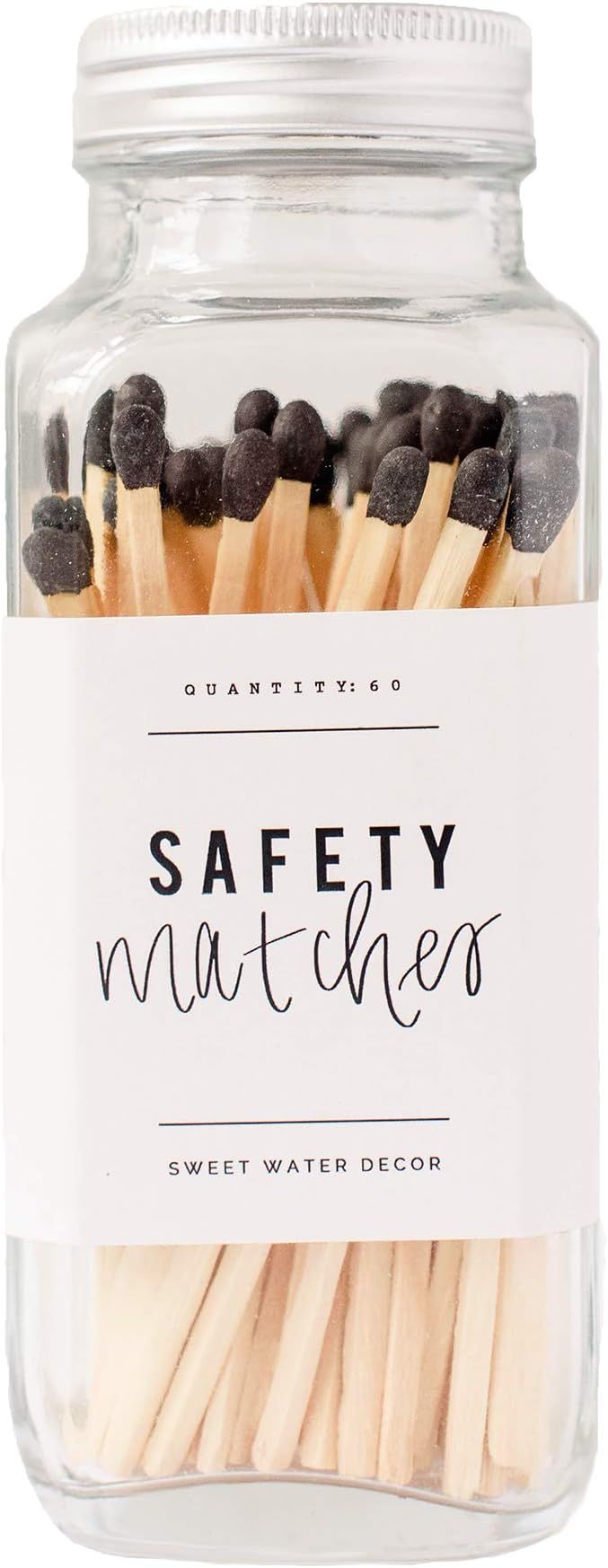 Sweet Water Decor Black Safety Matches - Glass Jar | Approx. 60 Strike Anywhere Matches | Wooden ... | Amazon (US)