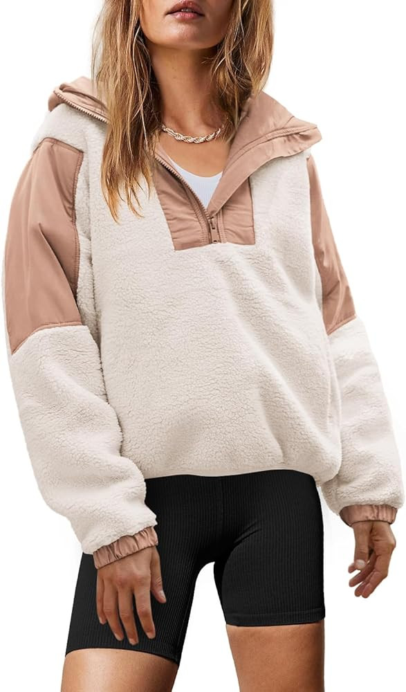 Yanekop Womens Fuzzy Fleece Hoodie Sherpa Sweatshirt Quarter Zip Pullover Long Sleeve Outerwear w... | Amazon (US)