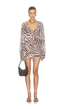 Camila Coelho Liria Mini Dress in Brown Ivory Zebra from Revolve.com | Revolve Clothing (Global)