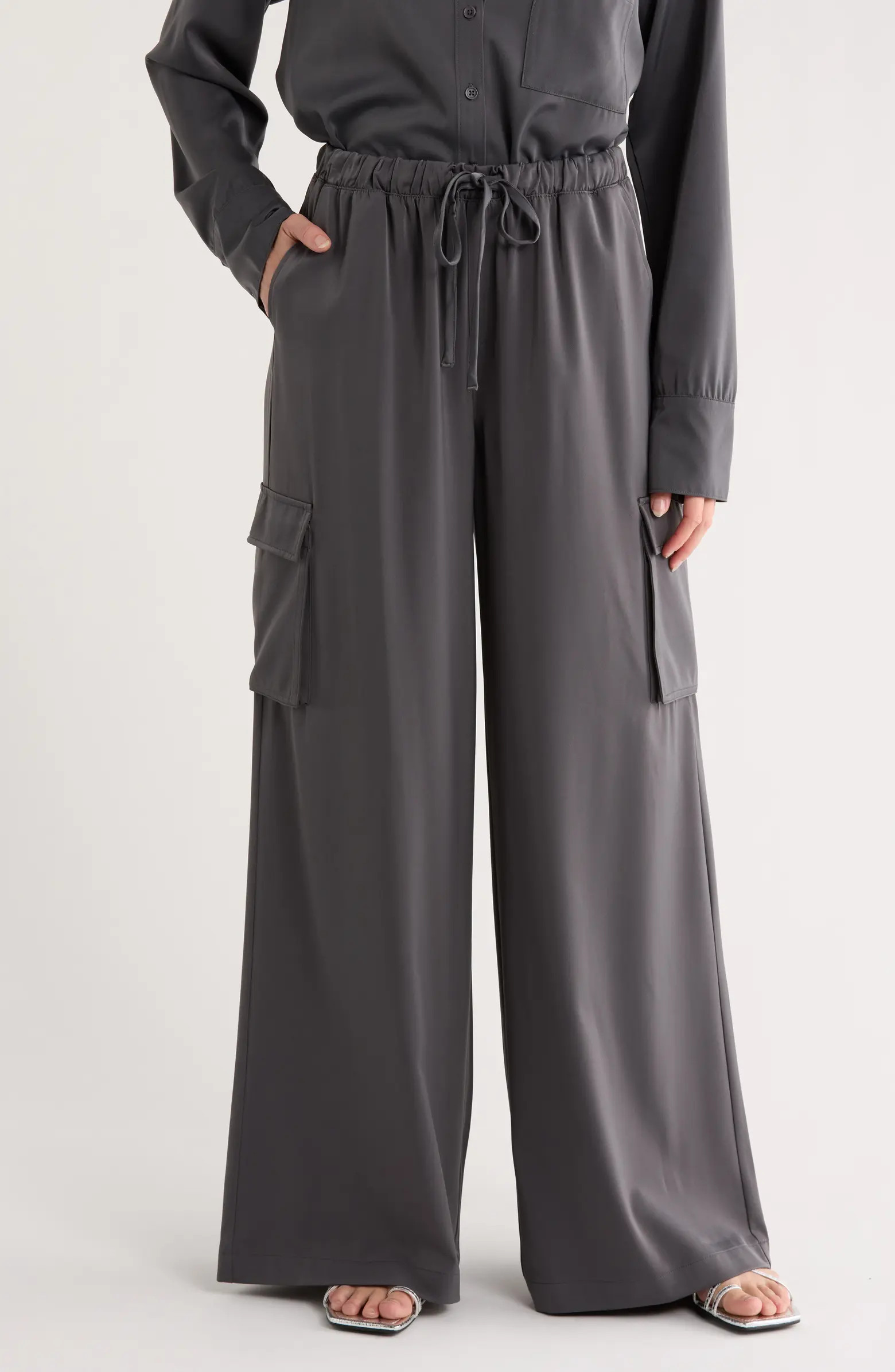 Splendid Satin Drawstring Wide Leg Cargo Pants | Nordstromrack | Nordstrom Rack
