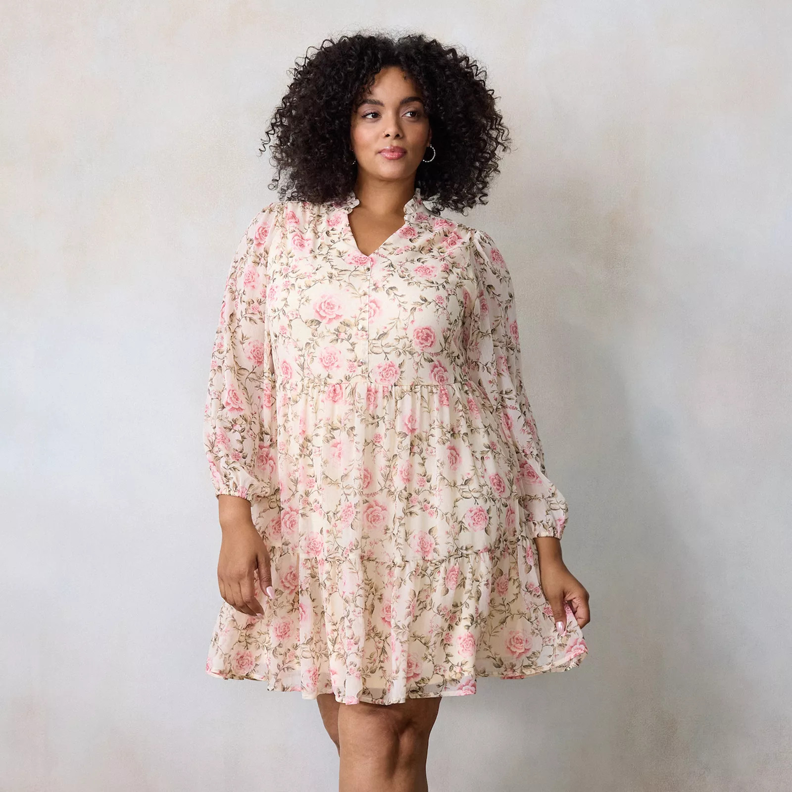 Plus Size LC Lauren Conrad Babydoll Tiered Shirtdress | Kohl's