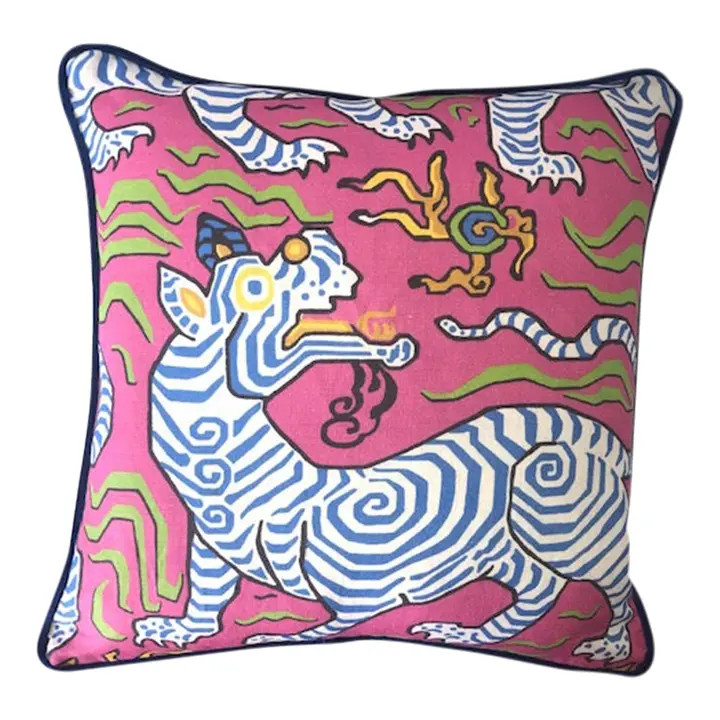 Contemporary Scalamandre Tibet Square Dragon Pillow Cover | Chairish