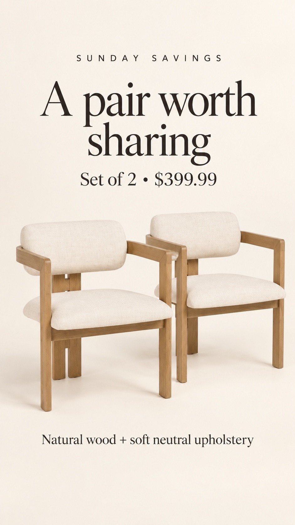 Sunday Savings | Neutral Dining Chairs, Set of 2

Such a pretty find! These Nautica dining chairs pair natural wood frames with neutral upholstered seats and backs for a modern organic look I love. The set of two is $399.99—perfect for a dining room or cozy breakfast nook. Tap to shop!