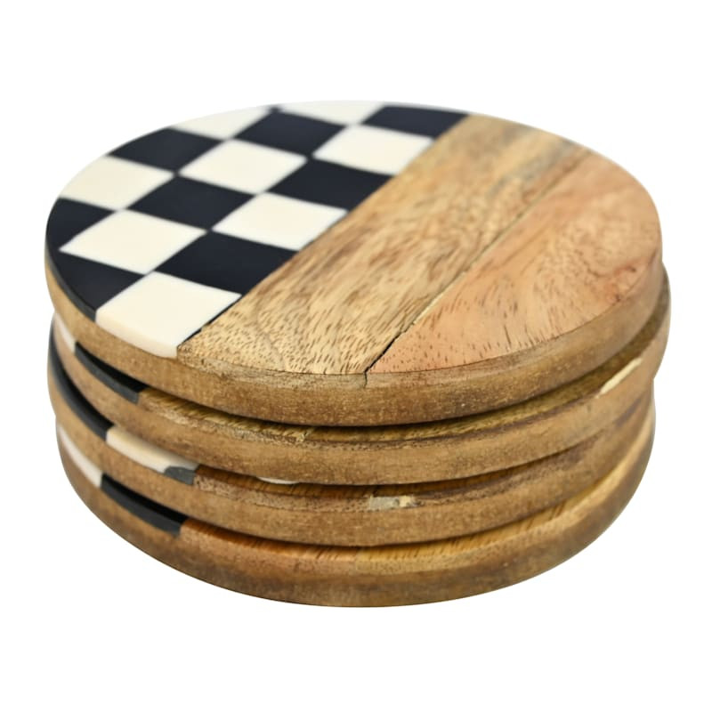 Set of 4 Navy Blue Checkered Coasters | At Home