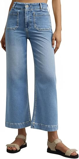 Tankaneo Wide Leg Jeans for Women Trendy High Waisted Flare Stretchy Jeans Cropped Baggy Denim Pa... | Amazon (US)