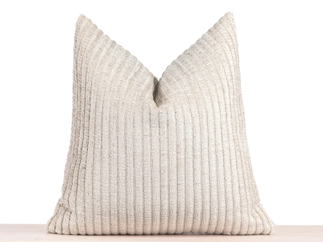 Neutral Textured Pillow Cover Striped Euro Sham Creamy Beige - Etsy | Etsy (US)