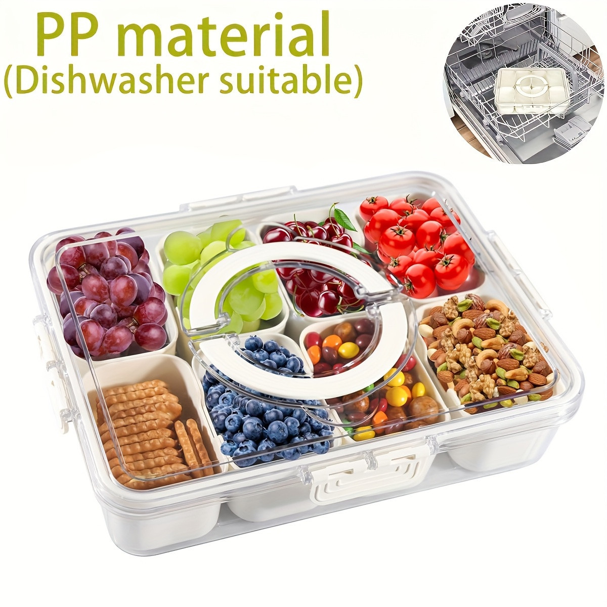 TEMU 1pc Divided Tray Fresh-keeping Box, 4/8 Compartment Snack Box, Plate, Portable Snack Dish For Candy Fruits Nuts Party Entertainment Picnic, Dishwasher Safe | Temu Affiliate Program