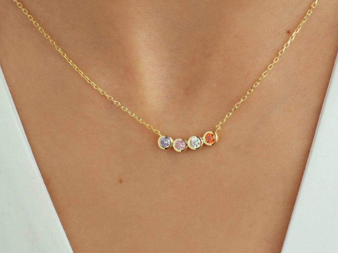 14K Solid Gold Family Birthstone Necklace, Birthstone Gift, Christmas Gift, Bridesmaid Gift, Gift... | Etsy (US)
