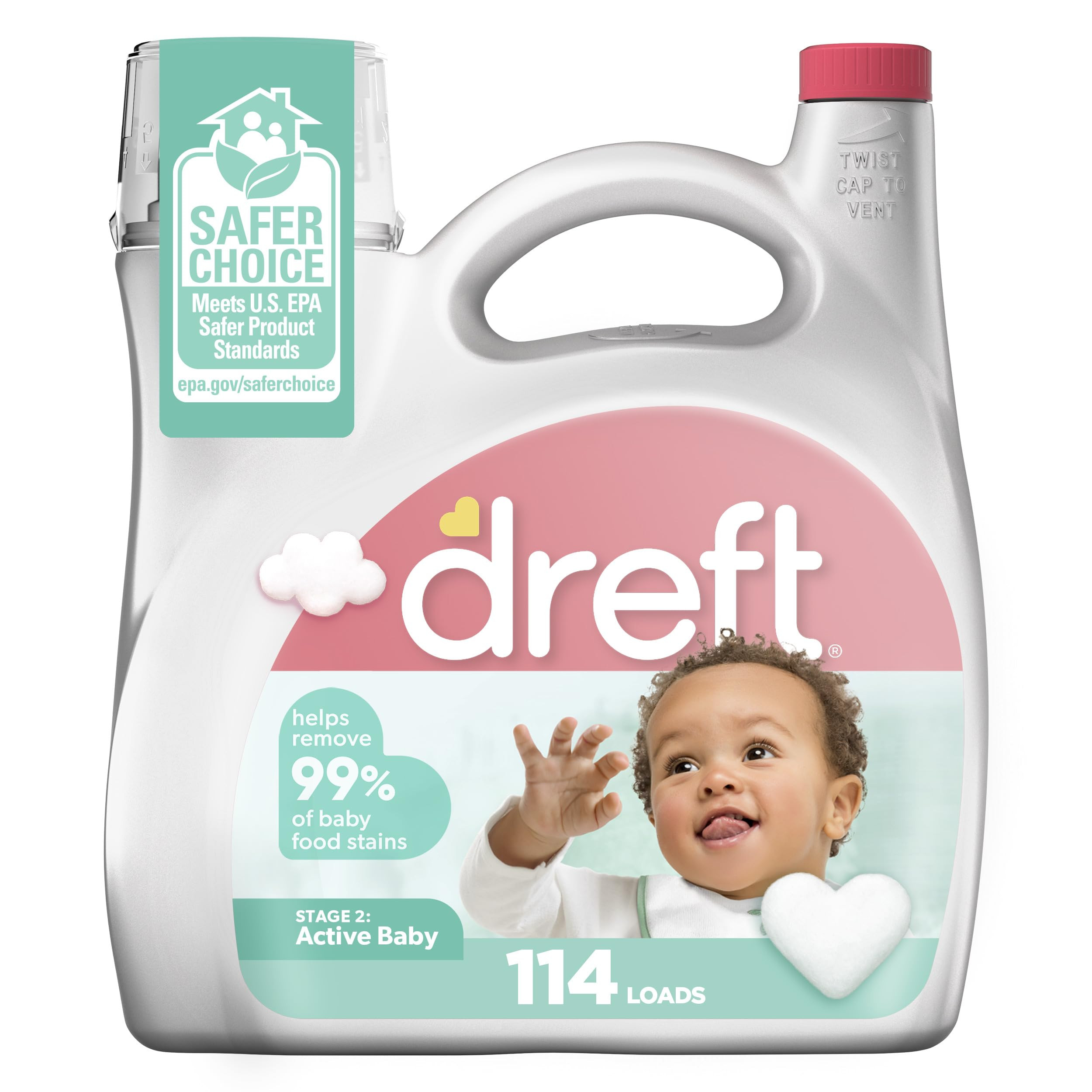 Dreft Stage 2 Active Baby Liquid Laundry Detergent, Hypoallergenic, Helps Remove 99% of Baby Food... | Amazon (US)