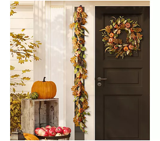 Glitzhome 72"L Fall Harvest Pumpkin Leaf FloralGarland | QVC