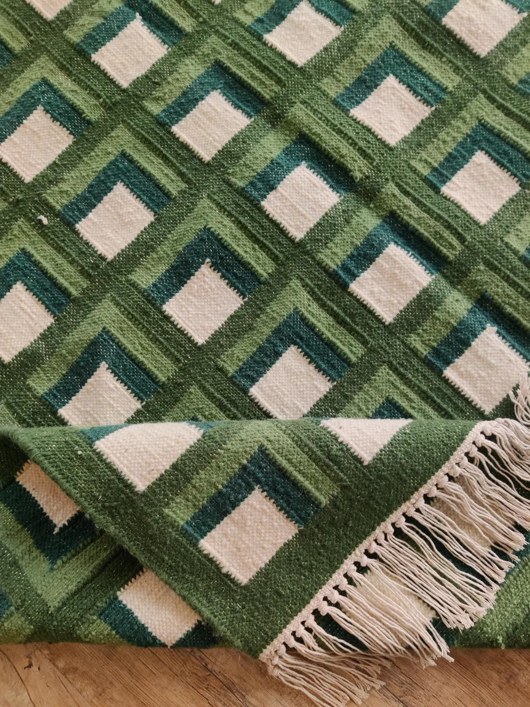 Modern Wool Rug, Luxury Wool Area Rug, Green Scandinavian Design Rug, Checkered Rug, Handwoven Fl... | Etsy (US)