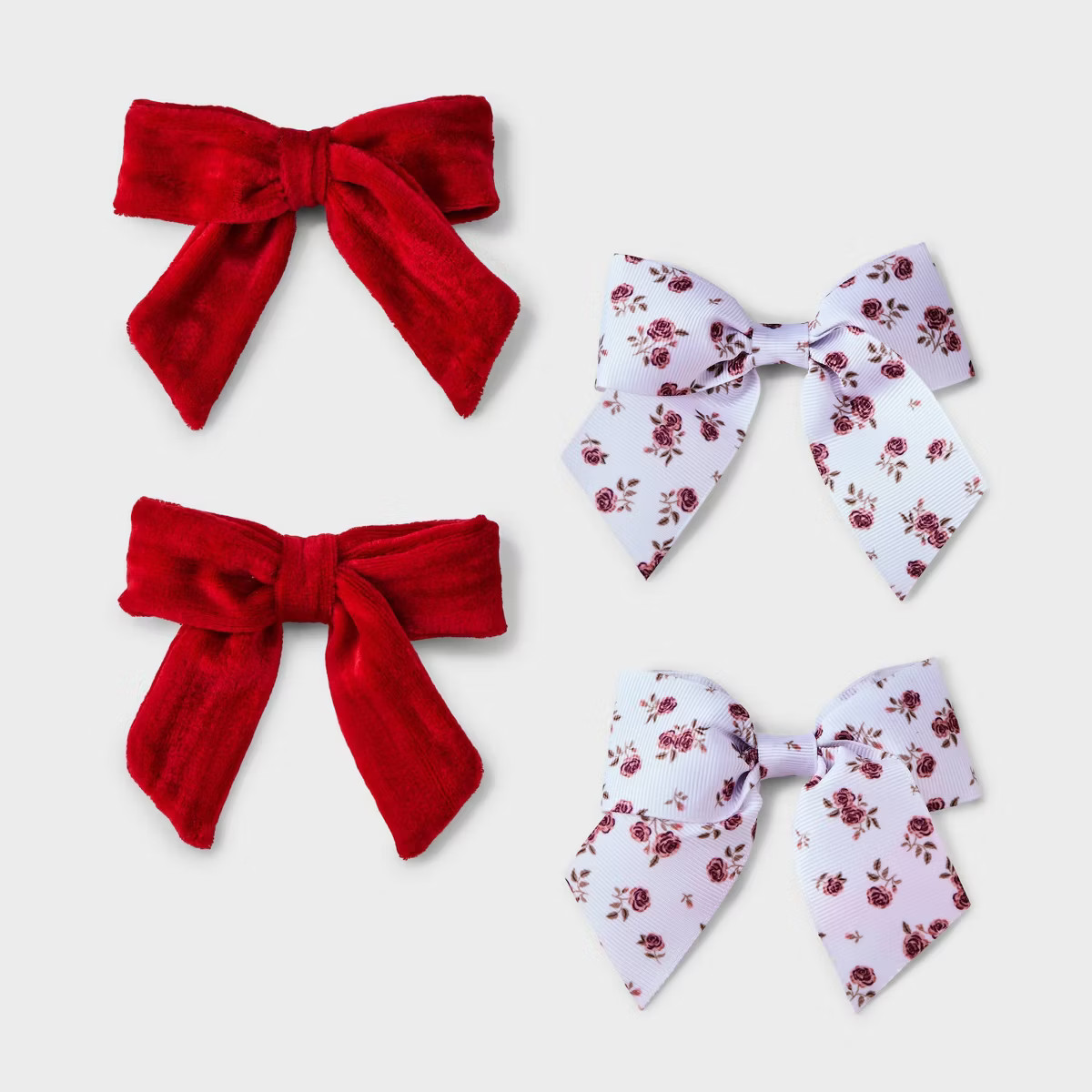 Girls' 4pk Holiday Floral & Velvet Bow Clip Set - Cat & Jack™ Red | Target