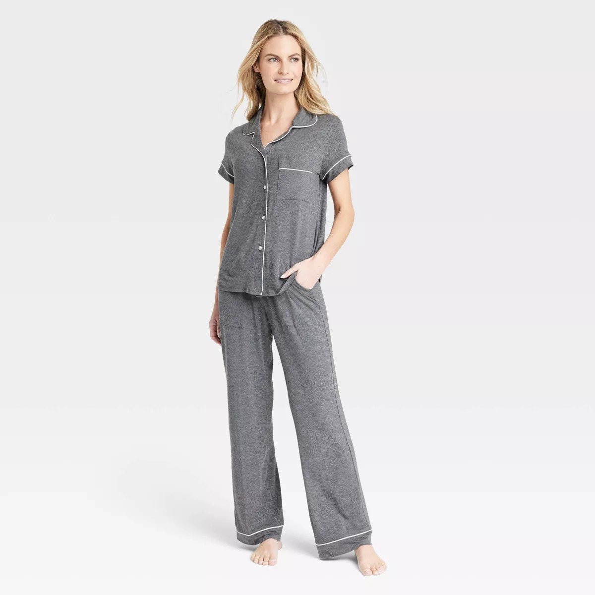 Women's Beautifully Soft Short Sleeve Notch Collar Top and Pants Pajama Set - Stars Above™ Heat... | Target