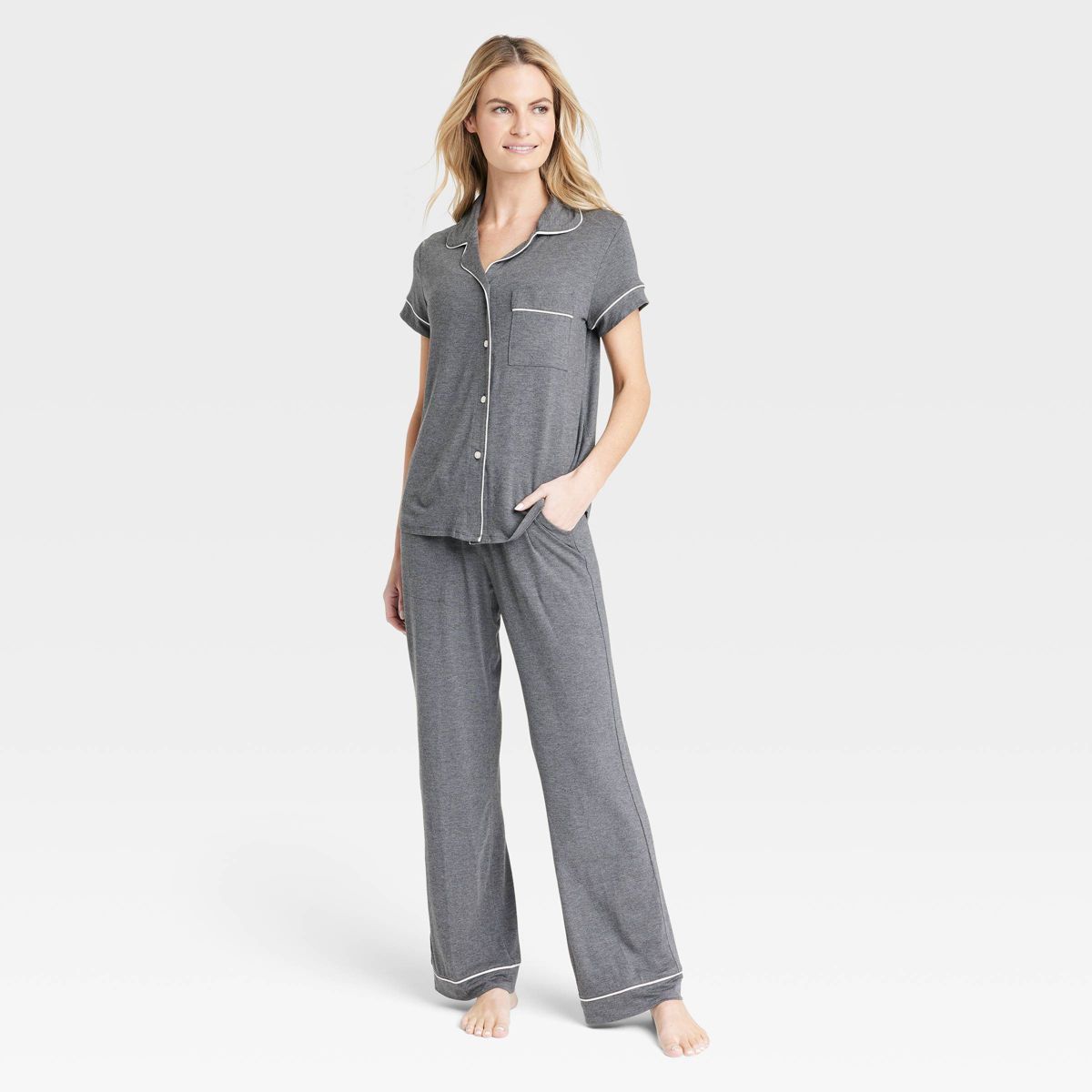 Women's Beautifully Soft Short Sleeve Notch Collar Top and Pants Pajama Set - Stars Above™ | Target