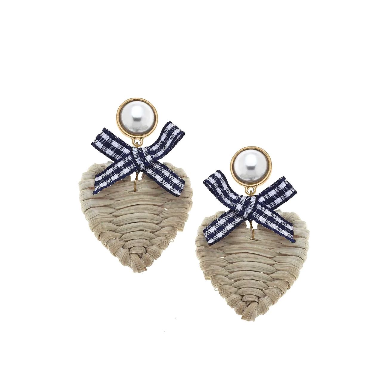 Rattan Heart & Gingham Bow Earrings (3 Color Options) | Sea Marie Designs