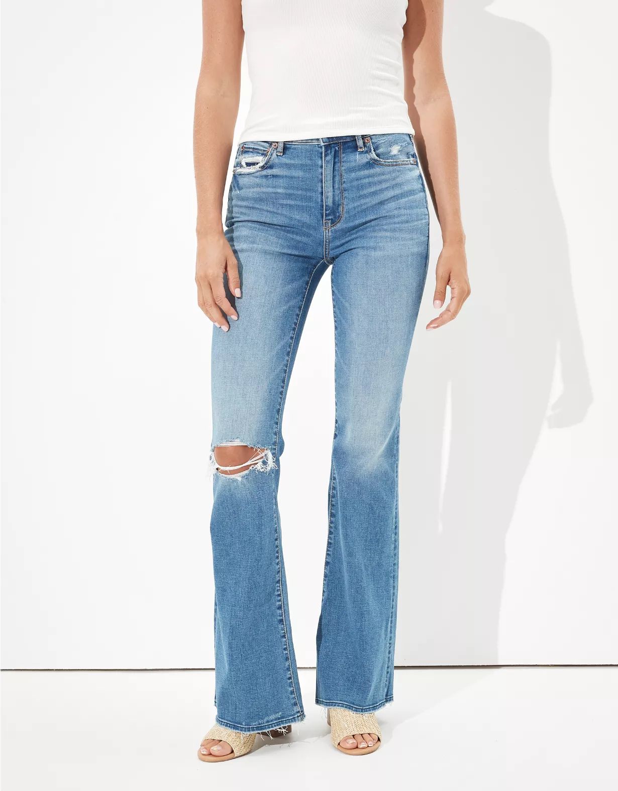 AE Ripped Super High-Waisted Flare Jean | American Eagle Outfitters (US & CA)