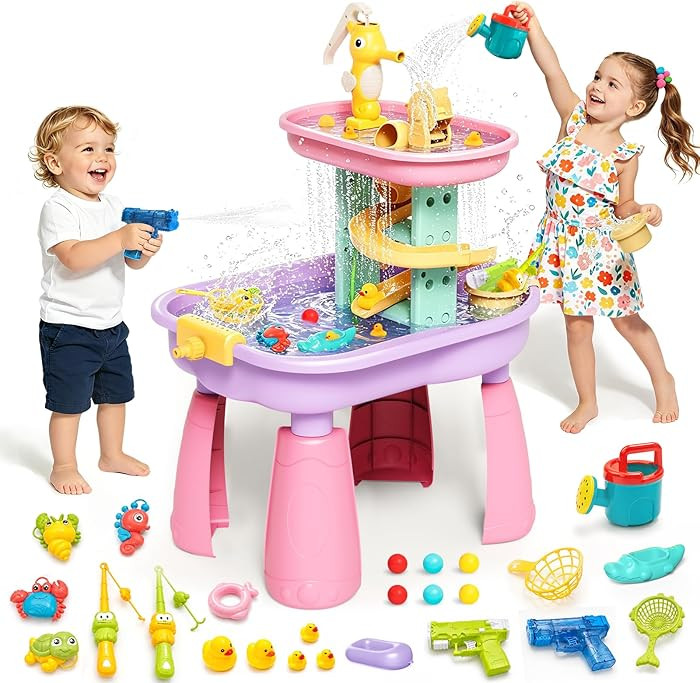 Toddler Water Table for Kids - Sand and Water Table with 28PCS Toy Accessories & Rain Shower Spri... | Amazon (US)
