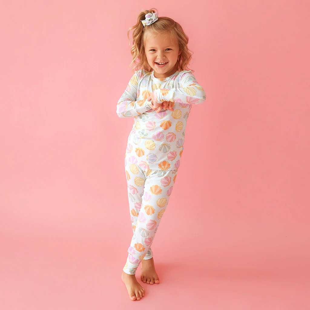 Seashells Green Long Sleeve Toddler Pajamas | Shelly | Posh Peanut