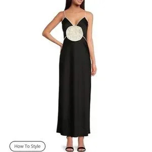 Gianni Bini Stephanie Satin V-Neck Rosette Detail Sleeveless Slip Maxi Dress | Poshmark