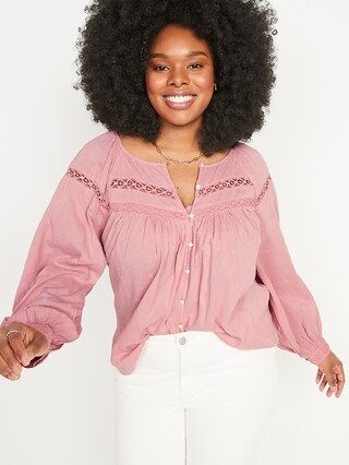 Long-Sleeve Embroidered Lace-Trimmed Blouse for Women | Old Navy (US)