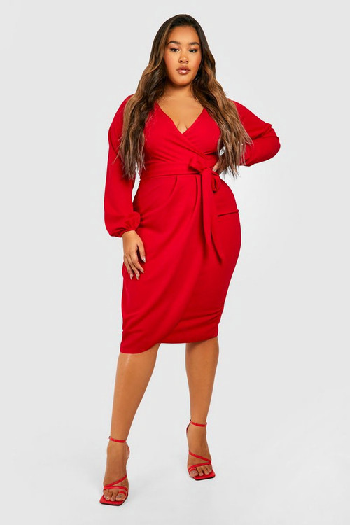 Plus Tie Belt Wrap Midi Dress | Boohoo.com (US & CA)
