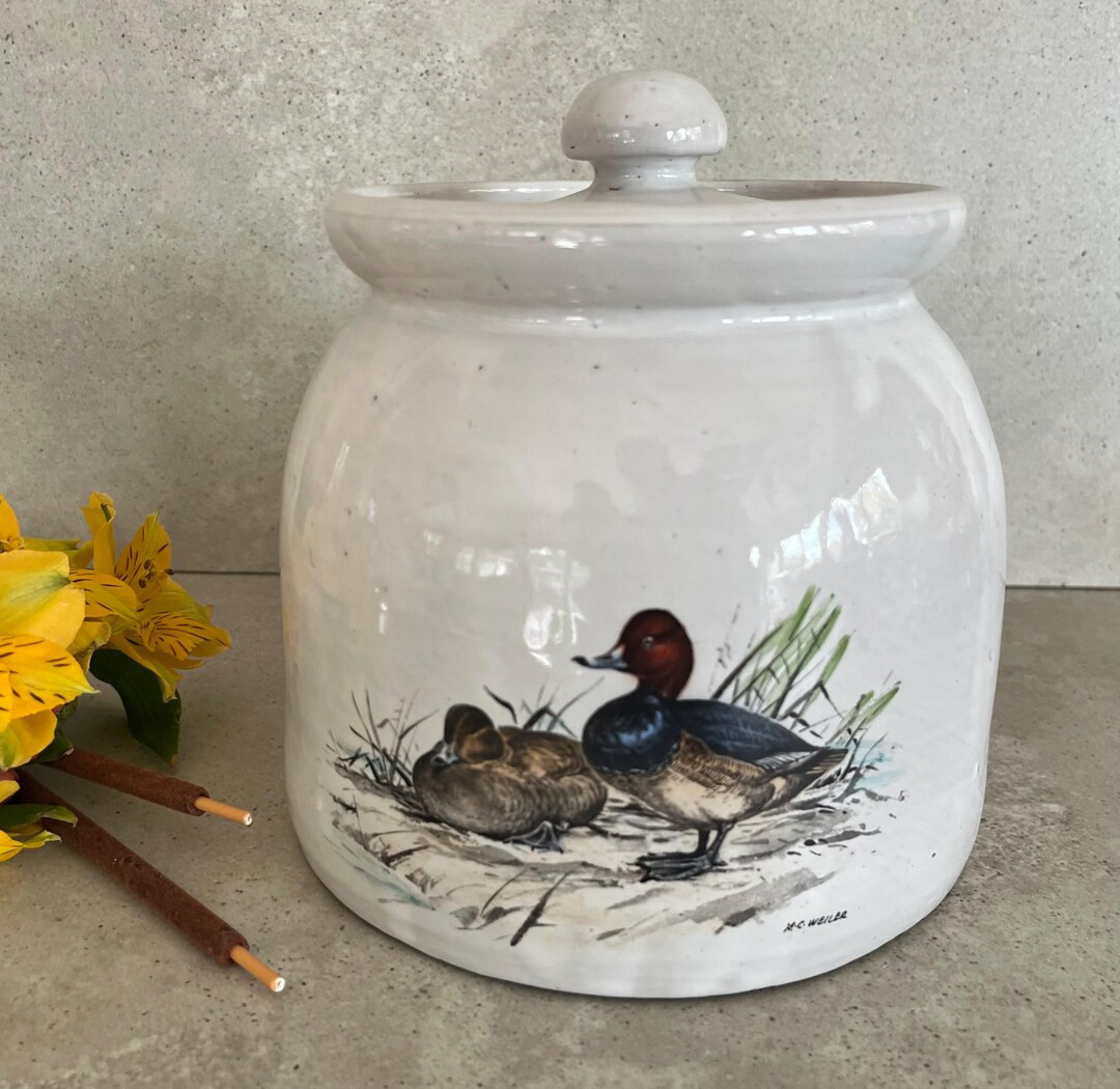 Vintage Robert Gordon Salt Glaze Style Stoneware Lidded Crock Jar. Features Mallards by Artist H.... | Etsy (US)