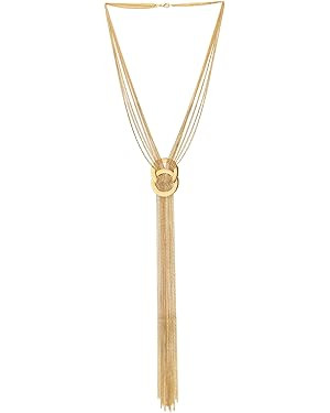 COOLSTEELANDBEYOND Gold Multi-Strand Chains Necklace Two Interlocking Circles Charm Long Tassel P... | Amazon (US)
