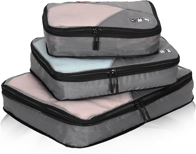 Hynes Eagle Travel Compression Packing Cubes Expandable Packing Organizer 3 Pieces Set Grey | Amazon (US)