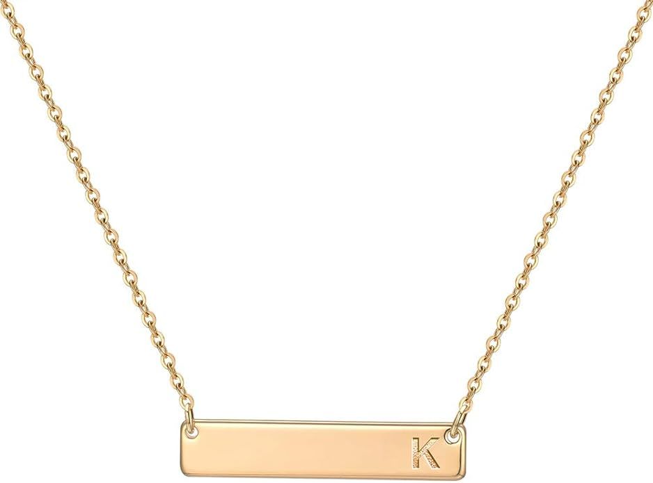 M MOOHAM Bar Initial Necklace for Women, 14K Gold Rose Gold Plated Stainless Steel Bar Necklace P... | Amazon (US)