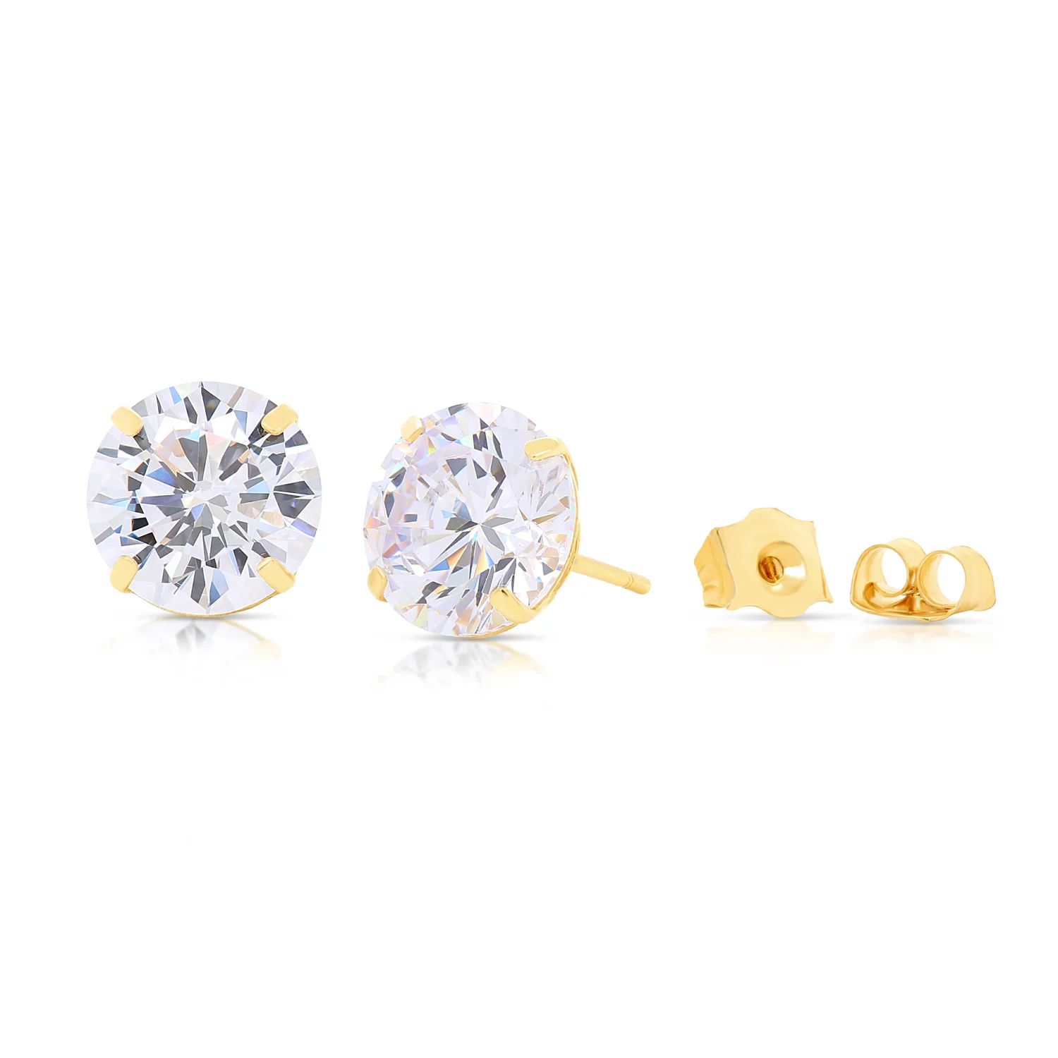 Tilo Jewelry 14k Yellow Gold Solitaire Round CZ Stud Post Earrings with Push-Backs (8MM) - Women,... | Walmart (US)