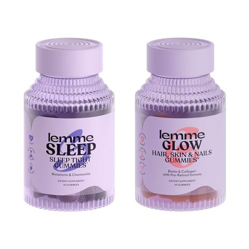 Lemme Sleep & Glow Bundle - Sleep Gummies, a Drug-Free Nighttime Aid & Glow Biotin & Collagen Hair Gummies for Strong, Thick Hair & Reduced Shedding - Vegan, Gluten/Gelatin Free, Non-GMO - 60 Ct. Each | Amazon (US)