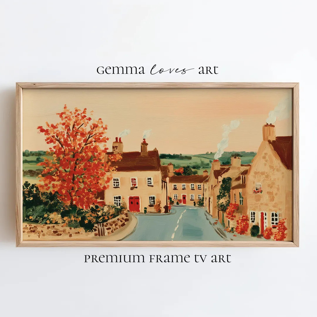 Village Scene Frame TV Art, Fall Colors Digital Download, Vintage Country Decor, Samsung TV Wall ... | Etsy (US)