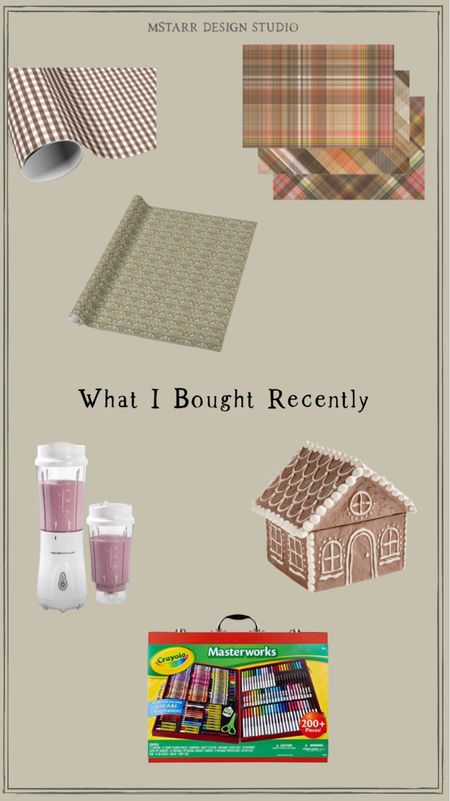 What I bought recently!

A gingerbread house cookie jar, smoothie blender, beautiful geometric wrapping paper, and a full art set for kids. 

Pottery barn, Amazon, zazzle

#LTKHoliday #LTKhome #LTKkids
