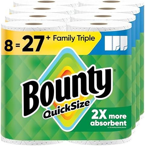 Bounty Quick-Size Paper Towels, White, 8 Family Triple Rolls = 27 Regular Rolls | Amazon (US)