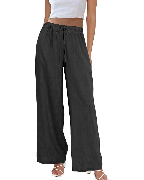 Duyang Palazzo Pants Wide Leg Trousers, Cotton Linen, Elastic Waist | Amazon (US)
