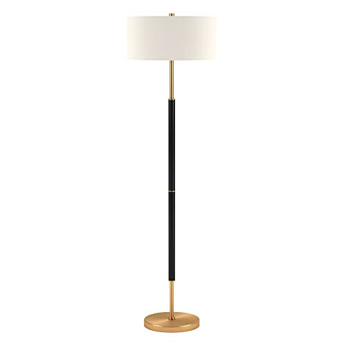 Henn&Hart 2-Light Floor Lamp with Fabric Shade in Matte Black/Brass/White, Floor Lamp for Home Office, Bedroom, Living Room, 61" Tall | Amazon (US)