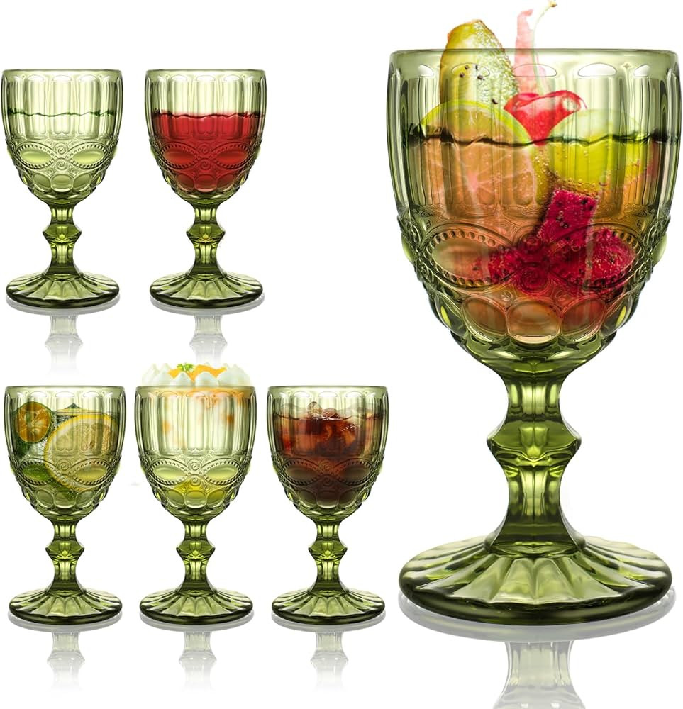 Green Goblet Wine Glass,Vintage Goblet Glasses Sets of 6,Green Water Goblets,Green Drinking Glass... | Amazon (US)