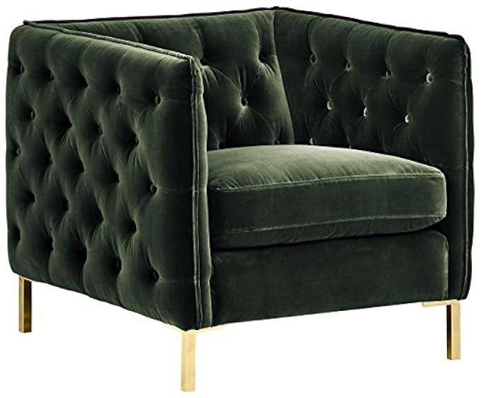 Rivet Eva Tufted Mid-Century Velvet Down-Filled Chair, 60.5"W, Hunter Green | Amazon (US)