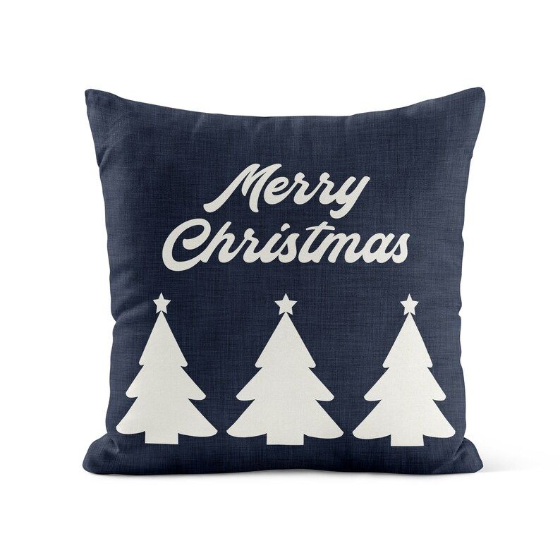 Navy Christmas Tree Throw Pillow Cover  Dark Blue Christmas - Etsy | Etsy (US)