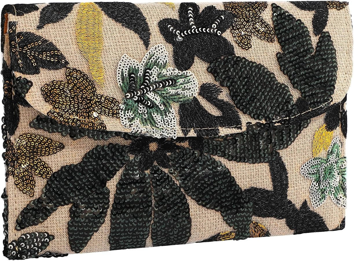 Embroidery Sequin Beaded Purse Floral Beaded Clutch Flower Evening Bag Clutch Purses for Women | Amazon (US)