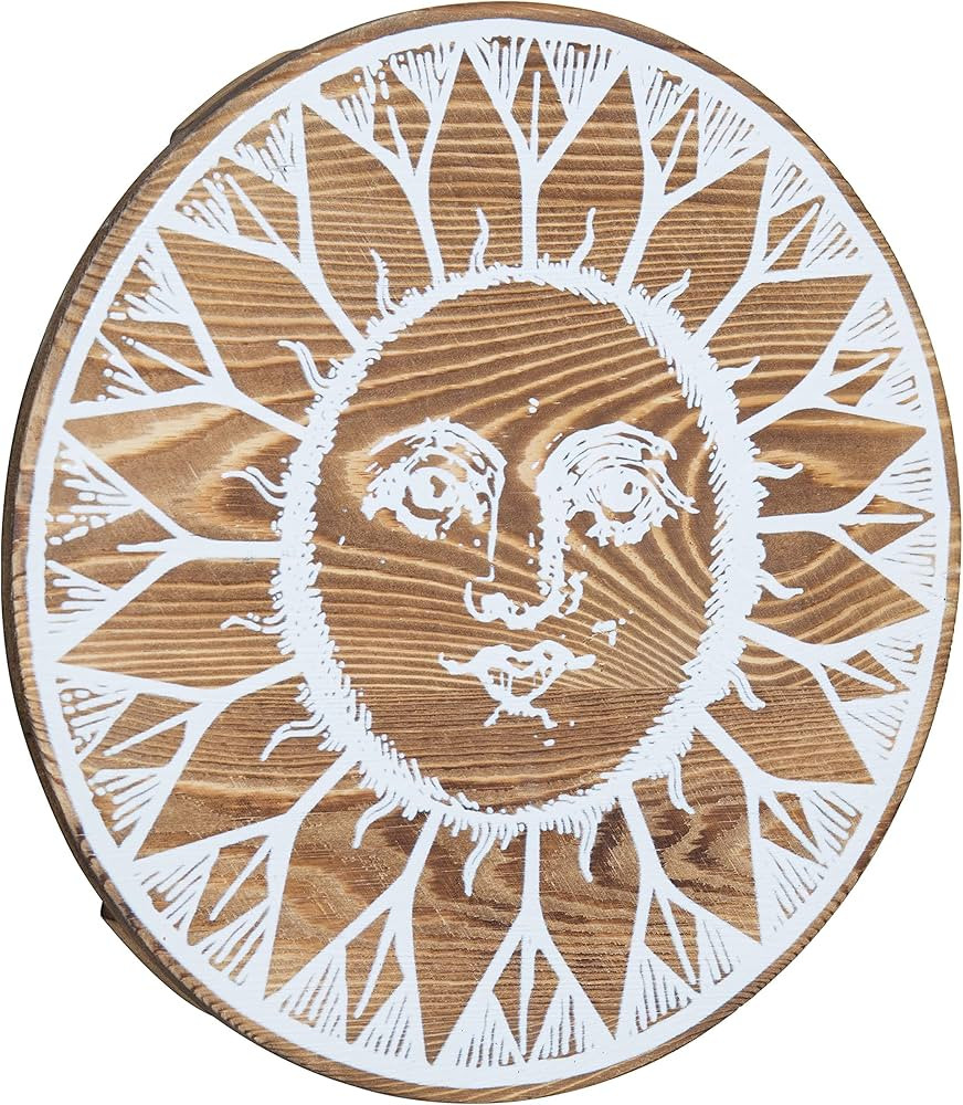 MyGift 11-Inch Round Burnt Wood Painted White Celestial Sun Face Hanging Wall Art Decor, Decorati... | Amazon (US)