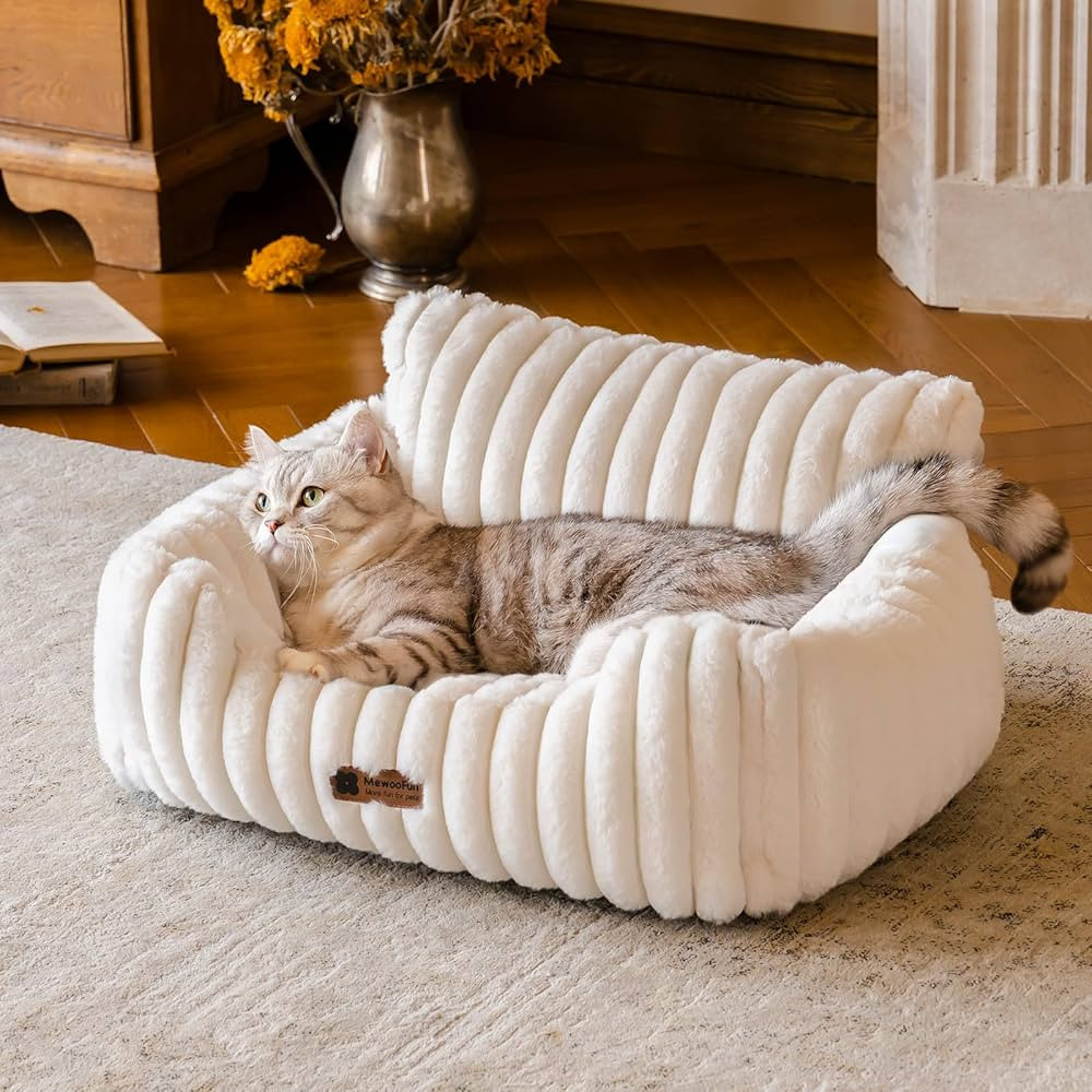 MEWOOFUN Cat Beds for Indoor Cats, Fluffy Cat Couch with Removable Washable Cover, Supportive Sma... | Amazon (US)